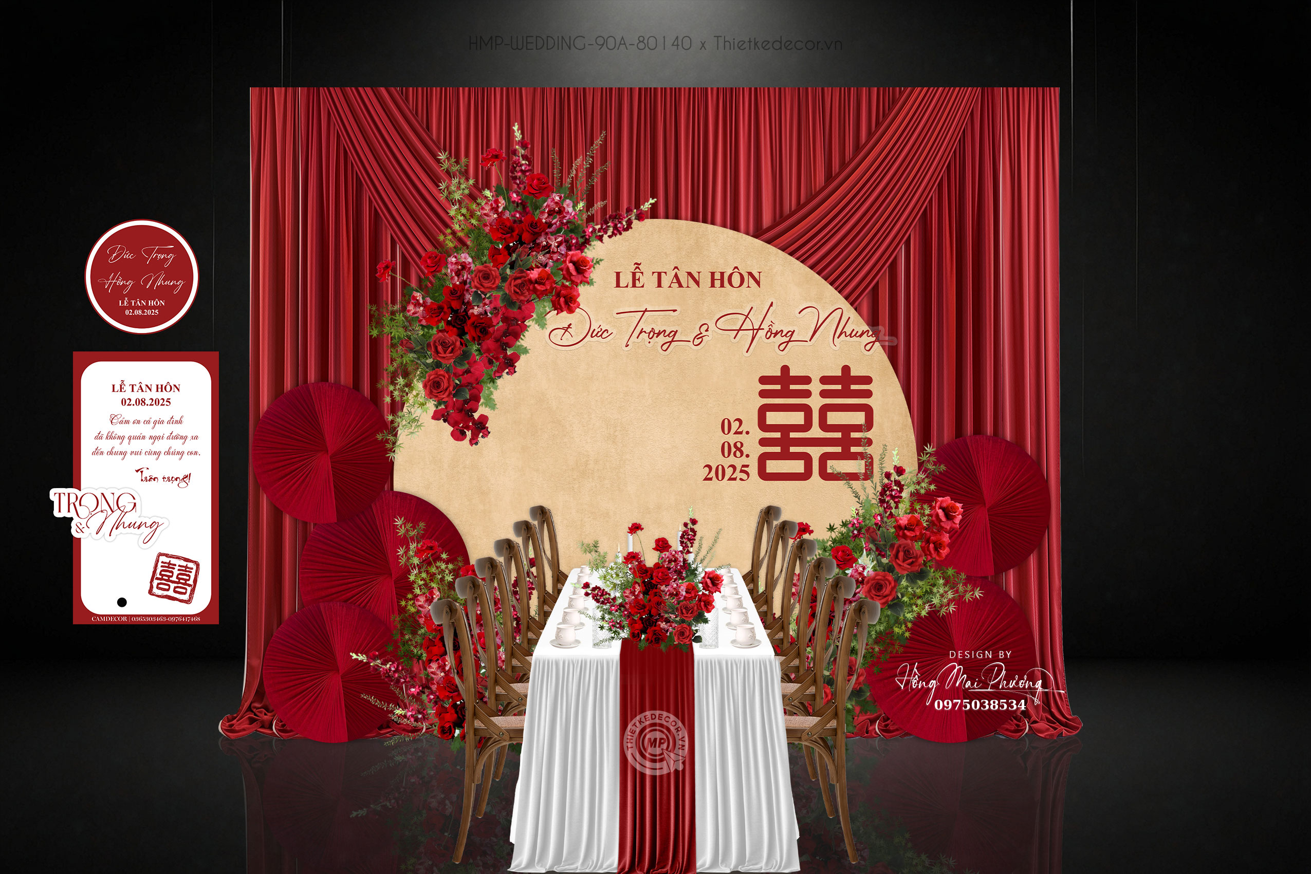 Gia tiên tone đỏ vàng Vintage in bạt tròn